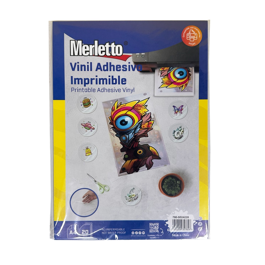 VINIL ADHESIVO IMPRIMIBLE A4 x20 HOJAS