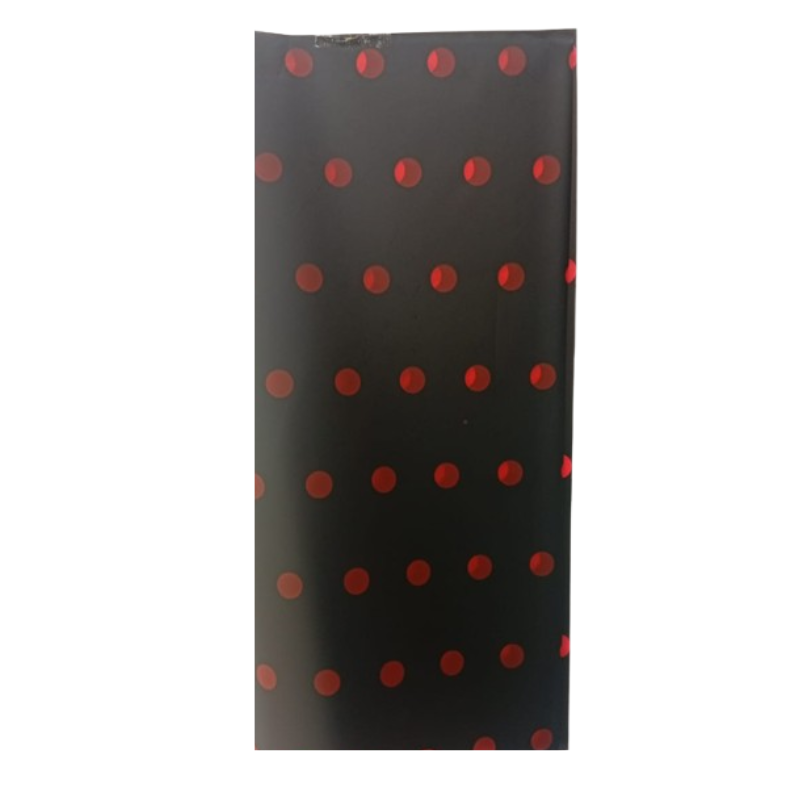 PAPEL KOREANO HANSU TRANSLUCIDO LUNARES NEGRO/ROJO 57X57CM