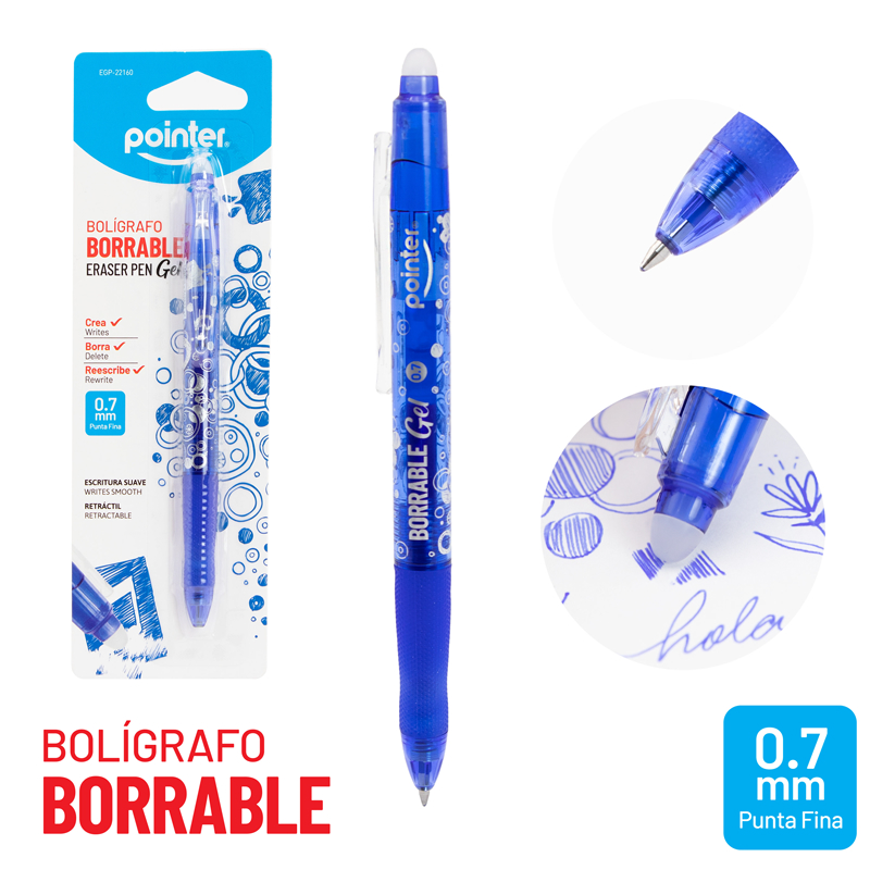 BOLIGRAFO RETRACTIL 0.7MM TINTA GEL AZUL BORRABLE