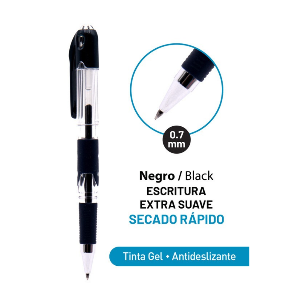 BOLIGRAFO TINTA GEL NEGRO - ROLLER PEN 0.7MM