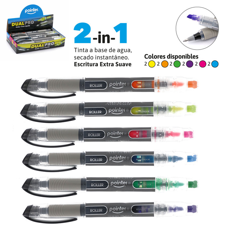 BOLIGRAFO TINTA GEL NEGRO DUAL PRO - ROLLER CON RESALTADOR 0.5MM