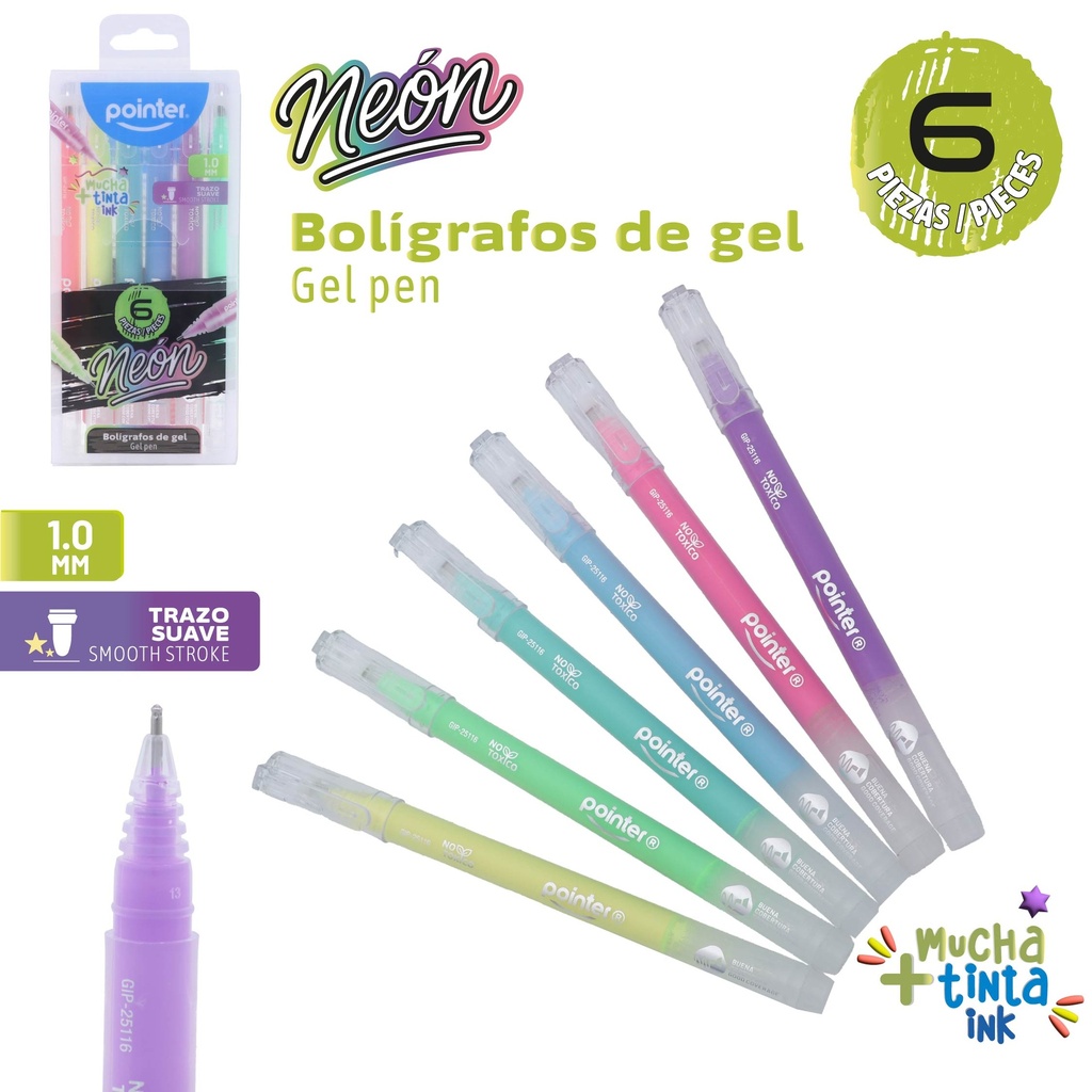 BOLIGRAFO GEL NEON 6 COLORES 1.0MM PAQUETE