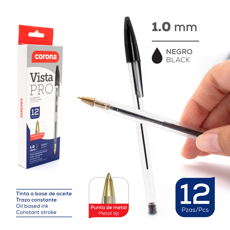 BOLIGRAFO NEGRO VISTA PRO 1.0mm x 12