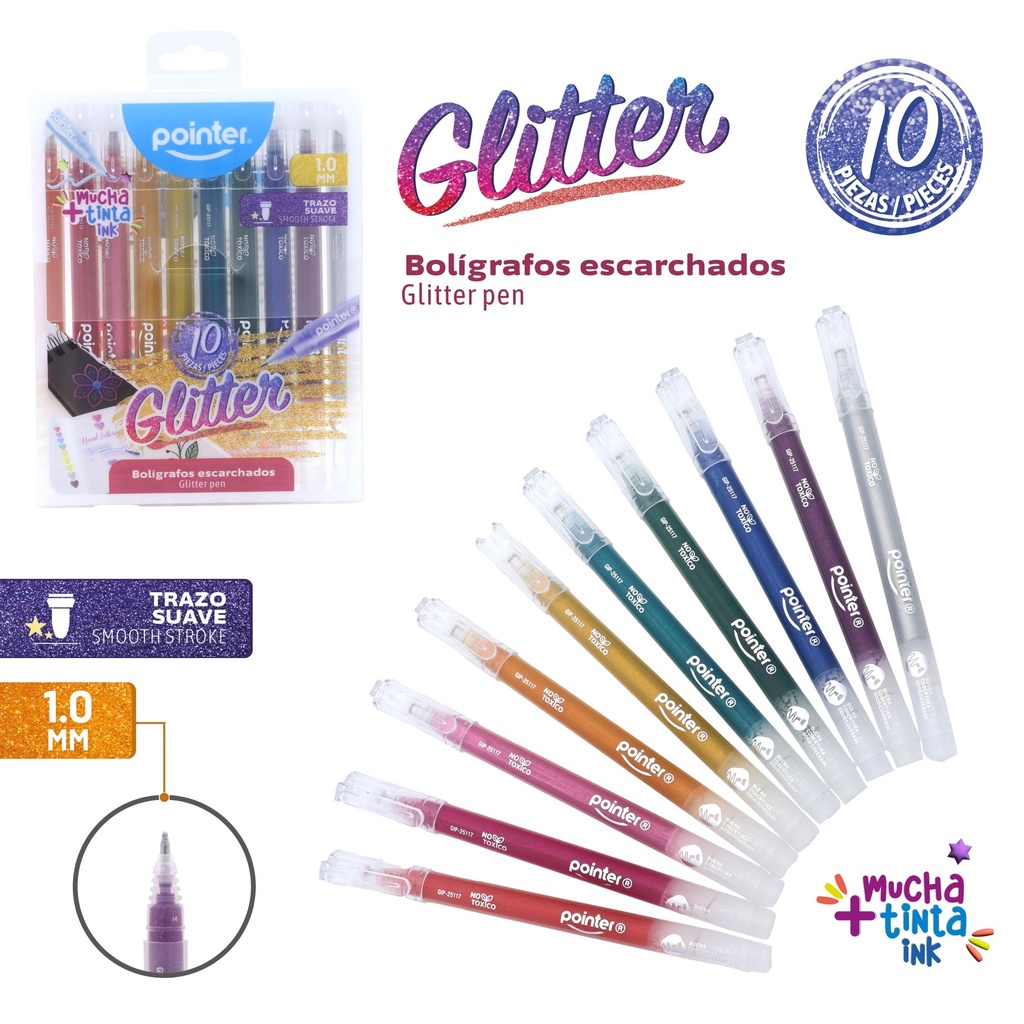 BOLIGRAFOS DE GEL ESCARCHADOS 10 COLORES 1.0 mm