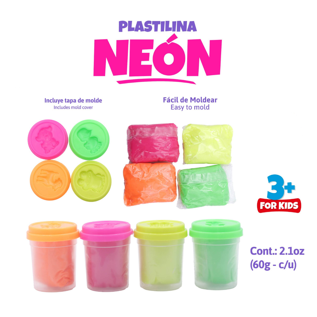 PLASTILINA PARA MOLDEAR - COLORES NEON UNIDAD