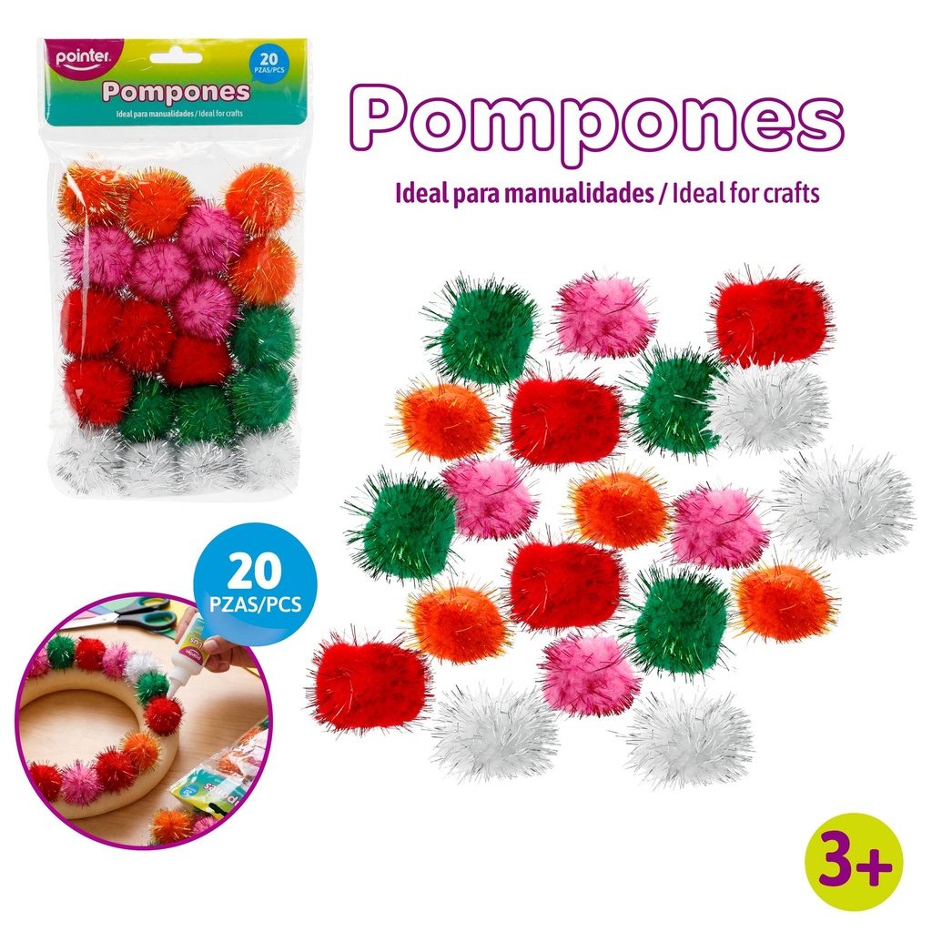 POMPONES DE COLORES PARA MANUALIDADES x 20 PIEZAS