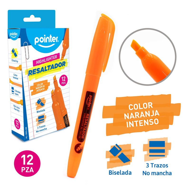 RESALTADOR FLUORESCENTE DELGADO NARANJA