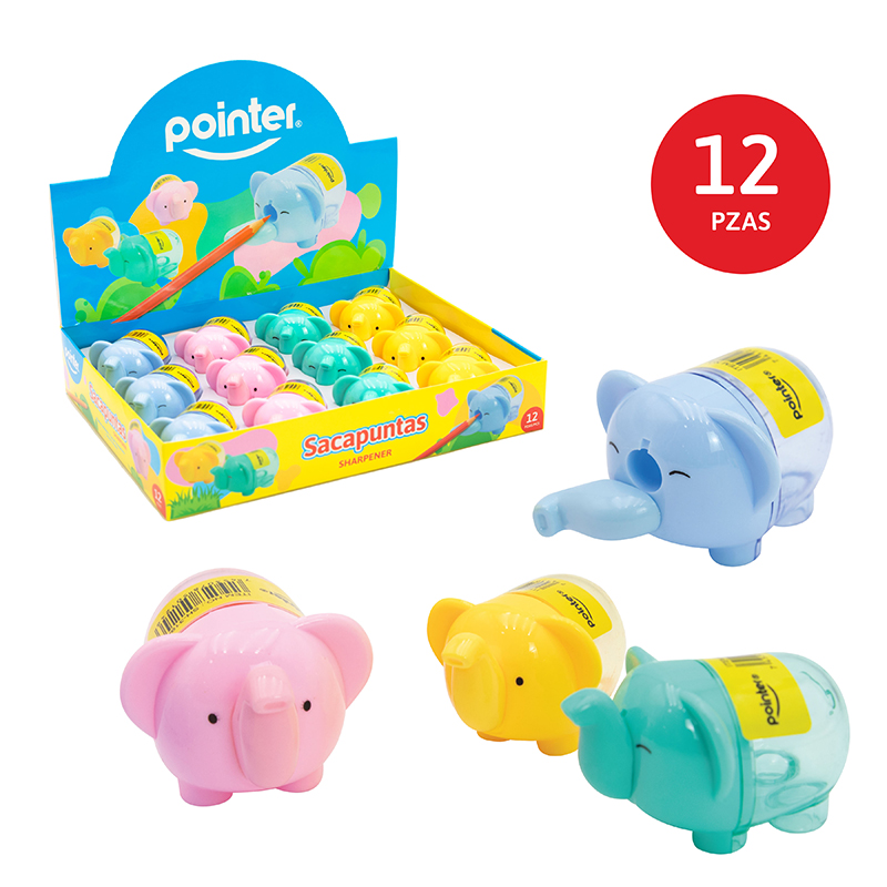 SACAPUNTAS PLASTICO CON DEPOSITO (ELEFANTE)