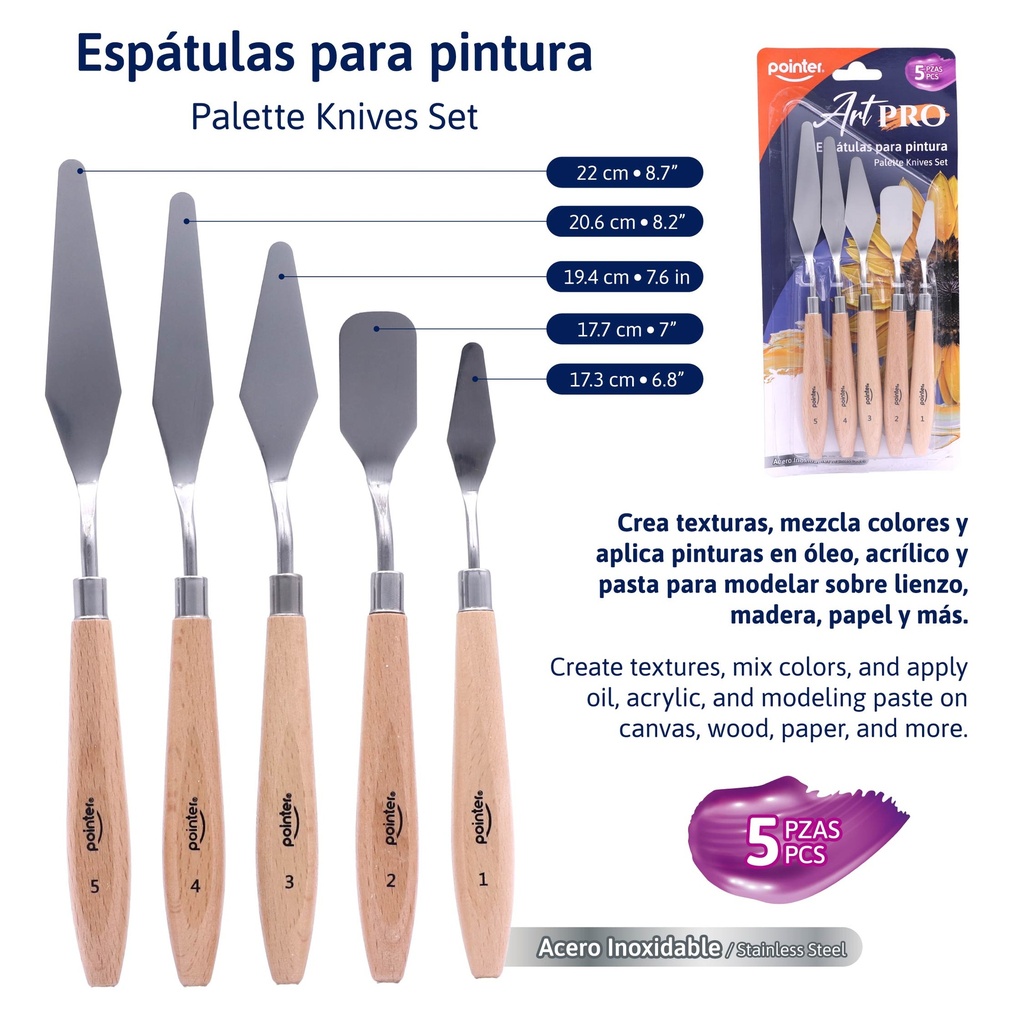 SET DE ESPATULAS PARA PINTAR 5 PIEZAS