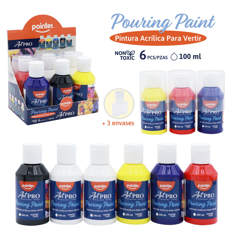 PINTURA ACRILICA PARA VERTIR 100ML x6PZAS