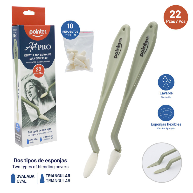 SETS DE ESPATULAS Y ESPONJAS PARA DIFUMINAR x 22 PZAS