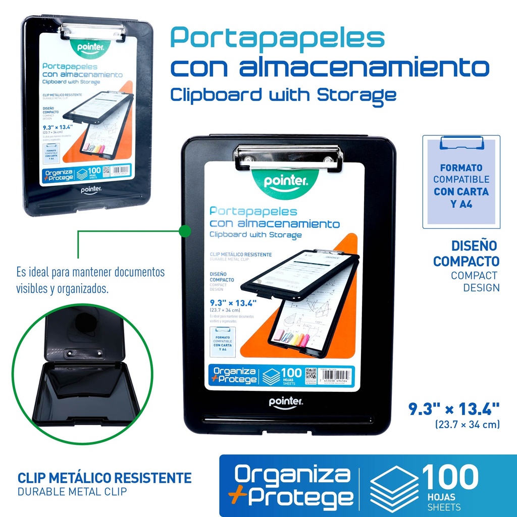 TABLA PORTAPAPELES CON ALMACENAMIENTO (NEGRO)