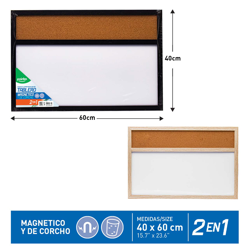 TABLERO 2 EN 1 (ACRILICO/CORCHO) 40 x 60CM