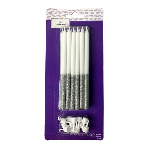 [HM-VL-SL12H] VELAS BLANCAS CON ESCARCHA PLATEADA
