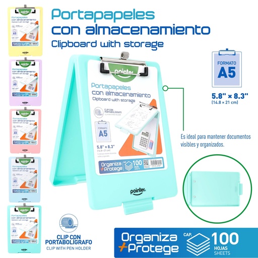 [INV-1624-C] TABLA PORTAPAPELES CON ALMACENAMIENTO A5