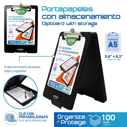 [INV-1624] TABLA PORTAPAPELES CON ALMACENAMIENTO A5