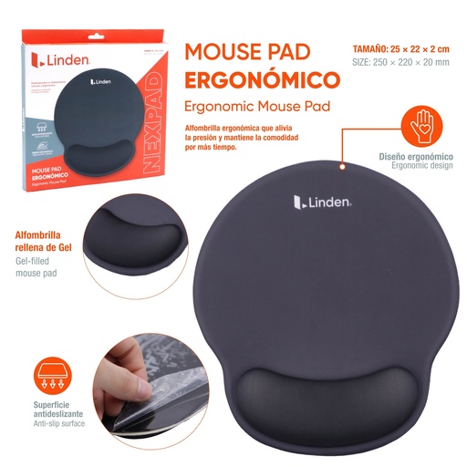 [LD-MP-B] MOUSE PAD ERGONOMICO GEL 25X22CM NEGRO