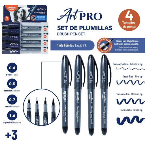 [BMK-25190] SET PLUMILLAS TINTA LIQUIDA 4 PUNTAS