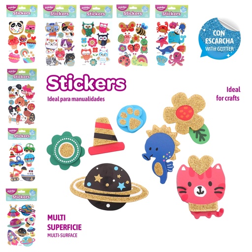 [ANC-2599] STICKERS CON ESCARCHA ANIMALES Y PLANETAS