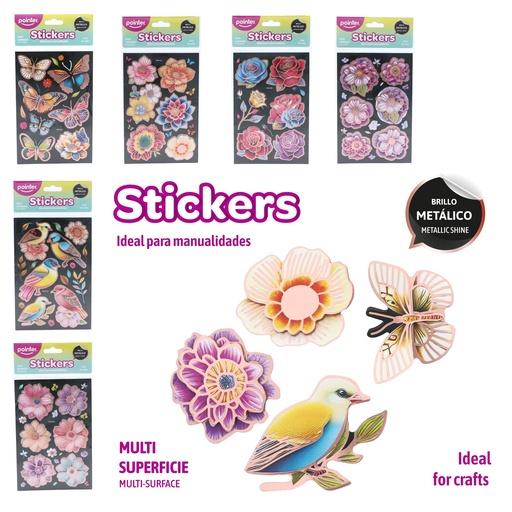 [ANC-25100] STICKERS BRILLO METALICO FLORES Y AVES