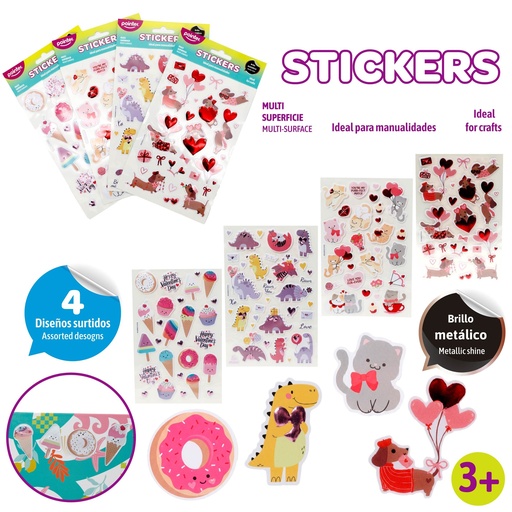 [ANC-2631] STICKERS BRILLO METALICO 4 DISEÑOS SURTIDOS