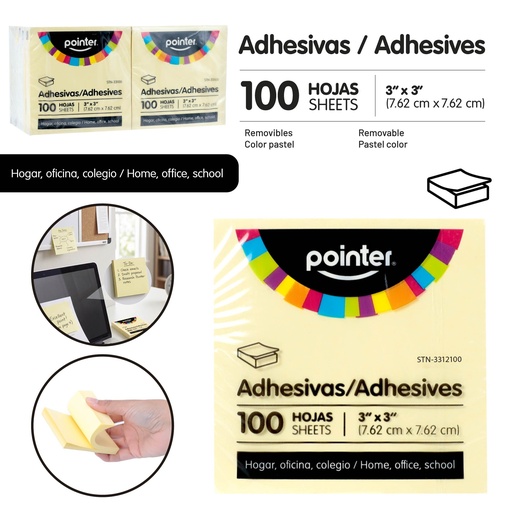 [STN-3312100] NOTAS ADHESIVAS 3X3 plg 100 HOJAS