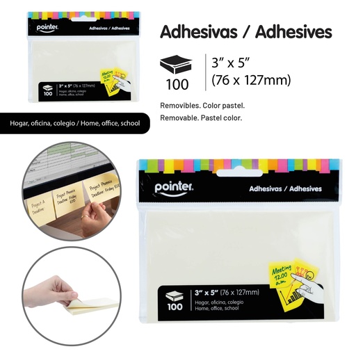 [NT-351100] NOTAS ADHESIVAS REMOVIBLES PASTEL 3X5 X100