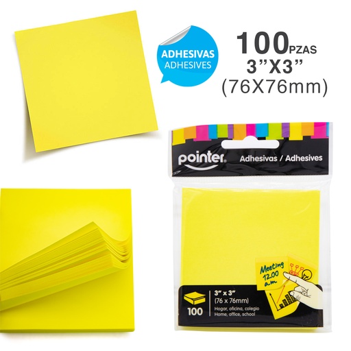 [NT-331100A] NOTAS ADHESIVAS AMARILLO BRILLANTE 3X3