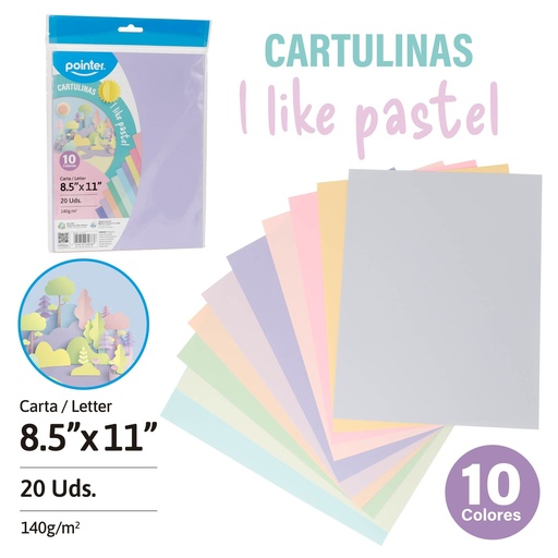 [CT-10P-20] CARTULINA PASTEL CARTA 140G 10 COLORES