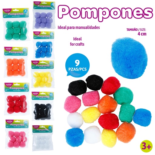 [ANC-2613] POMPONES 4 cm 9 PIEZAS