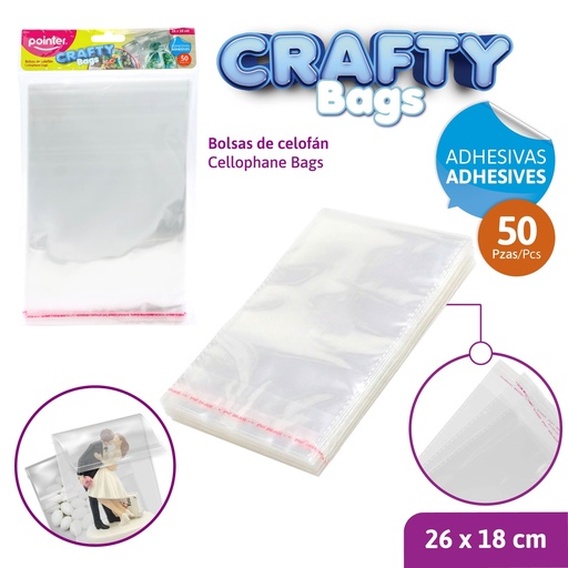 [OB-2618] BOLSAS DE CELOFAN ADHESIVAS x50PZAS - 26 x 18CM