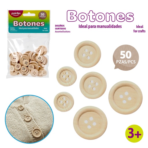 [ANC-2203] BOTONES DECORATIVOS DE MADERA - x50PZAS