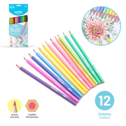 [HCP-12T] LAPICES DE COLORES x12PSZ - TONOS PASTEL CUERPO HEXAGONAL