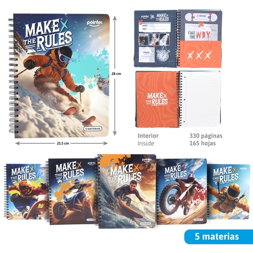 [ESP-08-5M] LIBRETA ESPIRAL MAKE THE RULES - 5 MATERIAS x165 HOJAS
