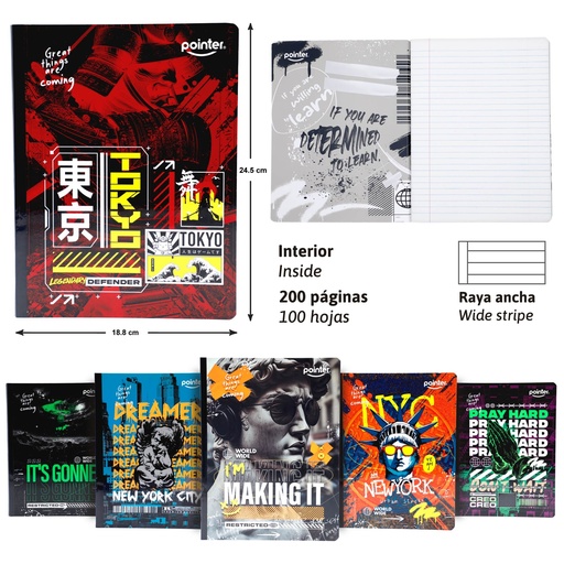 [COS-17] CUADERNO COSIDO URBANO - RAYA ANCHA x100 HOJAS