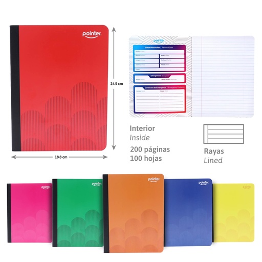 [COS-14] CUADERNO COSIDO A4 RAYA ANCHA x100 HOJAS (UNICOLOR)