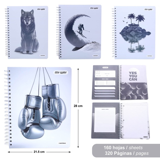 [MW-ESP-02-5M] LIBRETA ESPIRAL - 5 MATERIAS x160 HOJAS