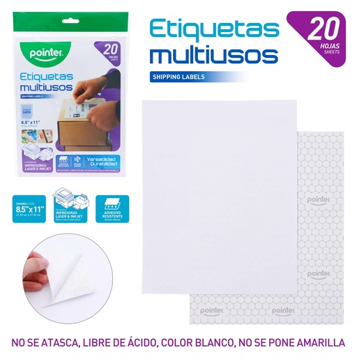 [WPL-85X11-B] ETIQUETAS MULTIUSOS x20PZAS - CARTA (21.5 x 27.9CM)