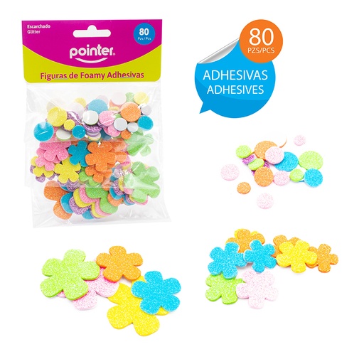 [EVA-7136] FIGURAS DE FOAMY ADHESIVAS ESCARCHADA (FLORES) - x80PZAS