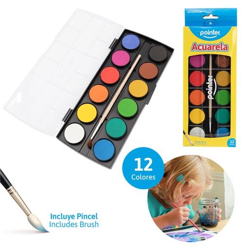 [A2912] ACUARELA 12 COLORES + PINCEL