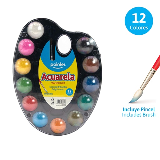 [WC-5570] PALETA DE ACUARELA GRANDE x12 COLORES CON PINCEL