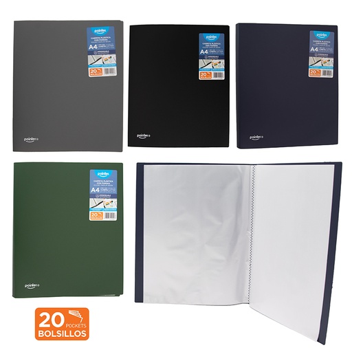 [FL1-34-2-20] CARPETA PLASTICA CON FUNDAS 20 BOLSILLOS - 21x29,7CM