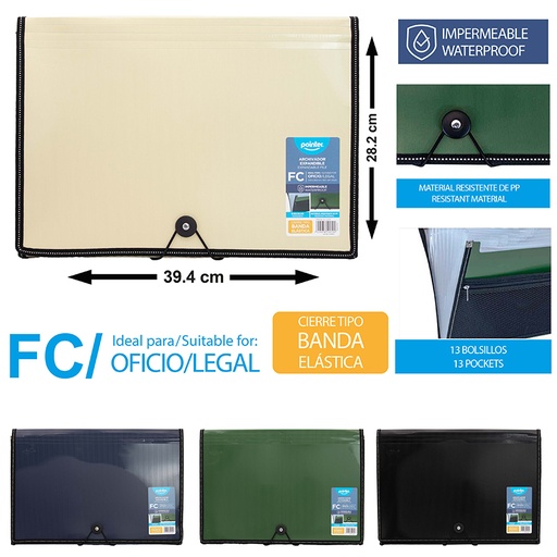 [FL1-42-FC] ARCHIVADOR EXPANDIBLE OFICIO 13 BOLSILLOS - 21,6x35,6CM 