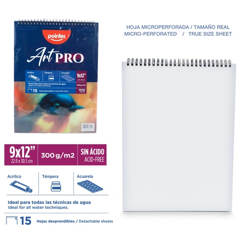 [DBWA-300-912] BLOCK ART PRO 9x12" - ACRILICO, TEMPERA Y ACUARELA 