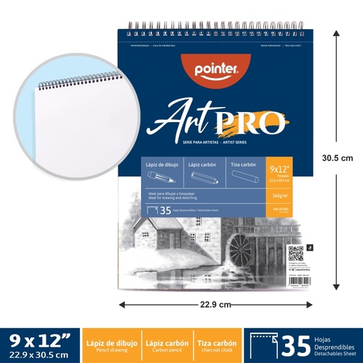[DBSK-160-912] BLOCK ART PRO 9x12" x35 HOJAS - PARA LAPIZ DE DIBUJO, TIZA Y LAPIZ DE CARBON