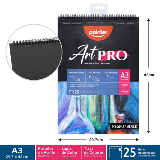 [DBPA-180-A3] BLOCK ART PRO A3 PASTELES DE ACEITE LAPIZ DE COLOR Y TIZAS 