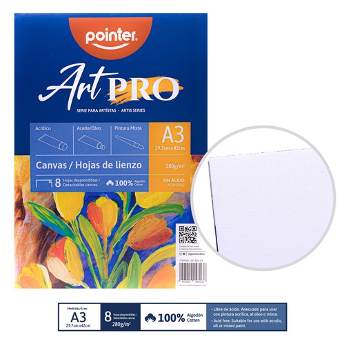[CP-280-A3] BLOCK ART PRO TIPO LIENZO A3 - ACRILICO, OLEO Y PINTURA MIXTA
