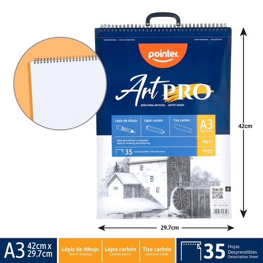 [DBSK-160-A3] BLOCK ART PRO A3 - LAPIZ DE DIBUJO, TIZA Y LAPIZ DE CARBON