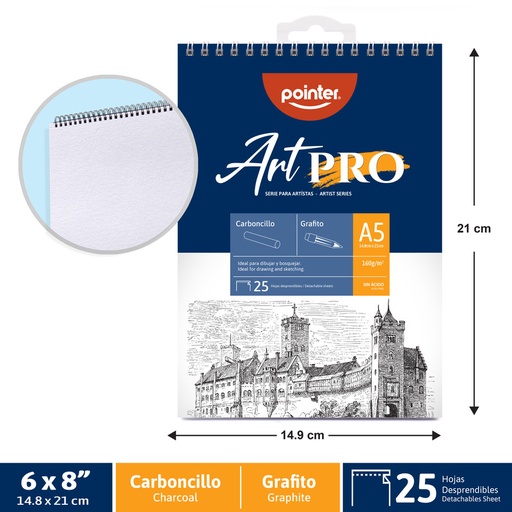 [SP-20100] BLOCK ART PRO A5 x20 HOJAS - PARA TIZA Y LAPIZ DE CARBON