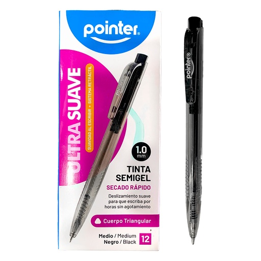 [BP-3010-N] BOLIGRAFO RETRACTIL ULTRA SUAVE NEGRO 1.0MM x12UND